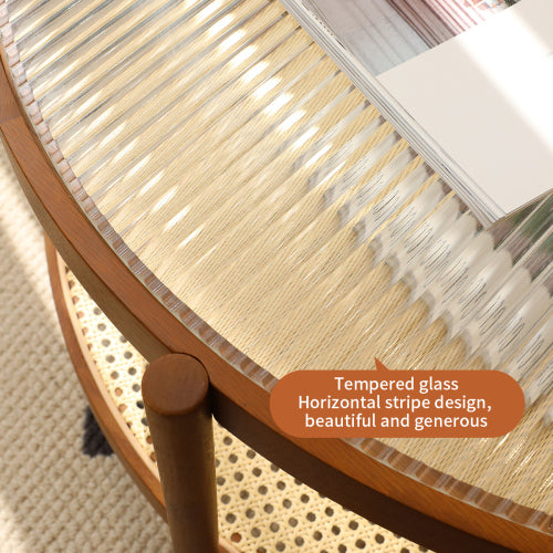 Dimakai 19.7 x 23.6 Inch Brown Glass Round Modern End Table with Storage