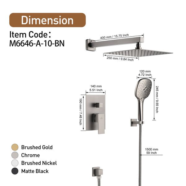2-Spray Wall Mount 10 in. Fixed Shower Head and Handheld Dual Shower Head 1.8 GPM in Brushed Nickel