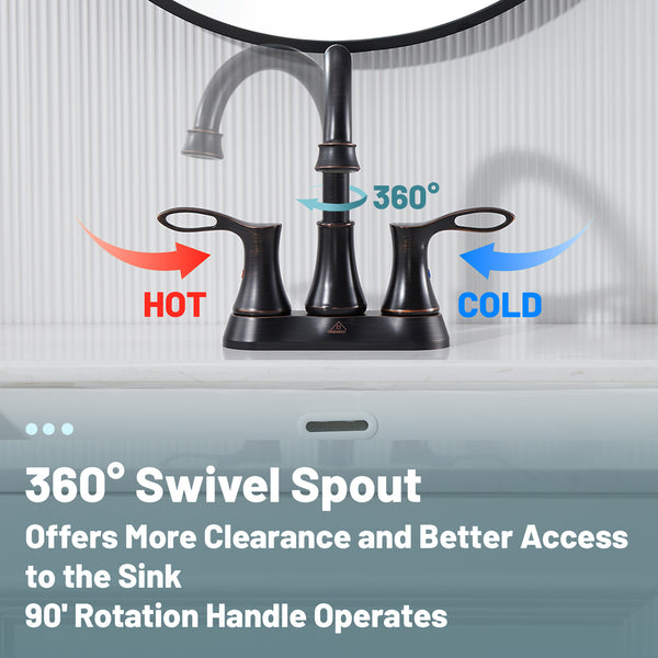 4 in. Centerset Double Handle Bathroom Sink Faucet Lavatory Faucet with Stainless steel Drain in Oil Rubbed Bronze