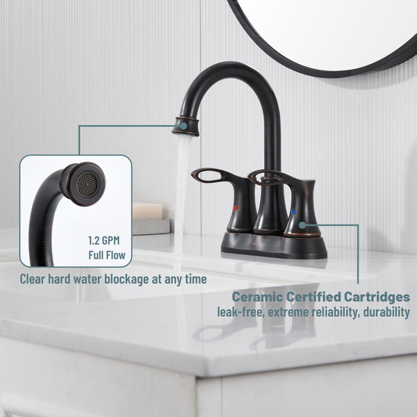 4 in. Centerset Double Handle Bathroom Sink Faucet Lavatory Faucet with Stainless steel Drain in Oil Rubbed Bronze