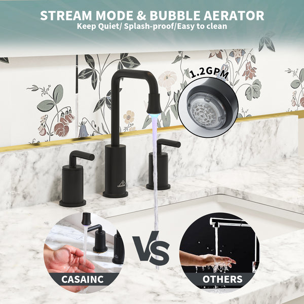 8 in. Widespread Double Handle Bathroom Faucet with LED Light Temperature Display in Matte Black