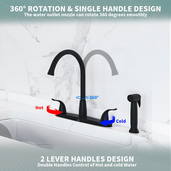 Double Handle Standard Kitchen Faucet with Side Sprayer in Matte Black