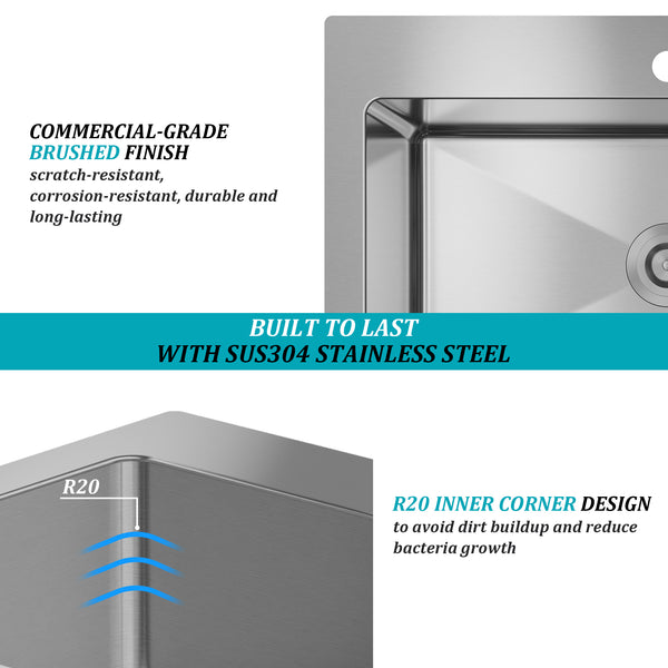 33 in. Drop-In Single Bowl 18 Gauge Stainless Steel Kitchen Sink with Bottom Grid and Basket Strainer, CUPC Certified