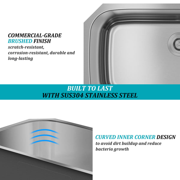 32 in. Undermount Single Bowl 18 Gauge Stainless Steel Kitchen Sink with Bottom Grid and Basket Strainer, cUPC Certified