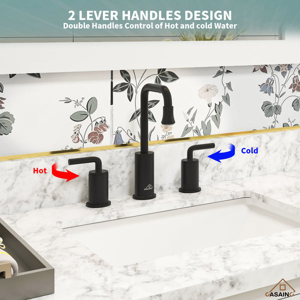 8 in. Widespread Double Handle Bathroom Faucet with LED Light Temperature Display in Matte Black