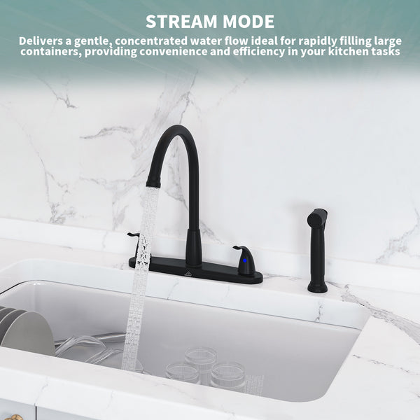 Double Handle Standard Kitchen Faucet with Side Sprayer in Matte Black