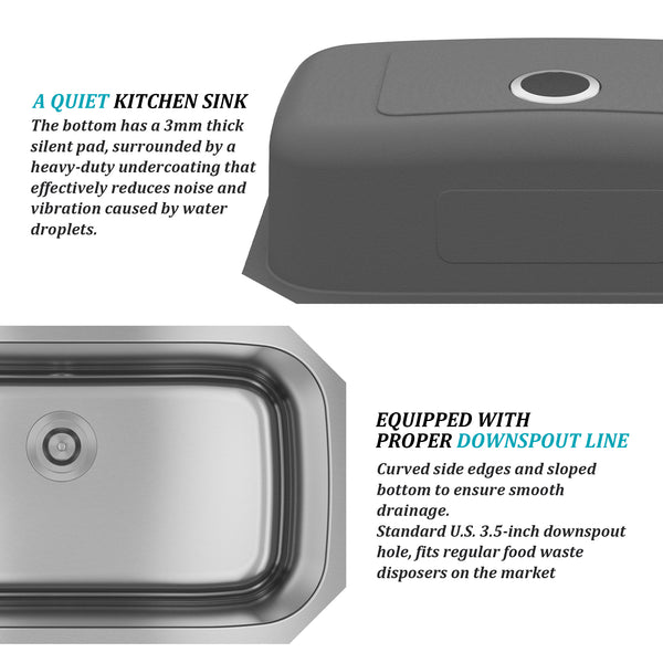 32 in. Undermount Single Bowl 18 Gauge Stainless Steel Kitchen Sink with Bottom Grid and Basket Strainer, cUPC Certified