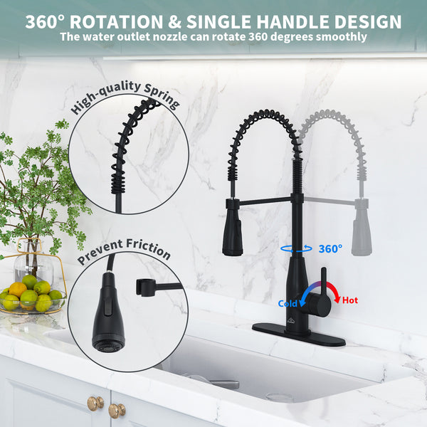 Single Handle Pull Down Sprayer Kitchen Faucet with Touchless Sensor and Four Functions Spray Head in Matte Black