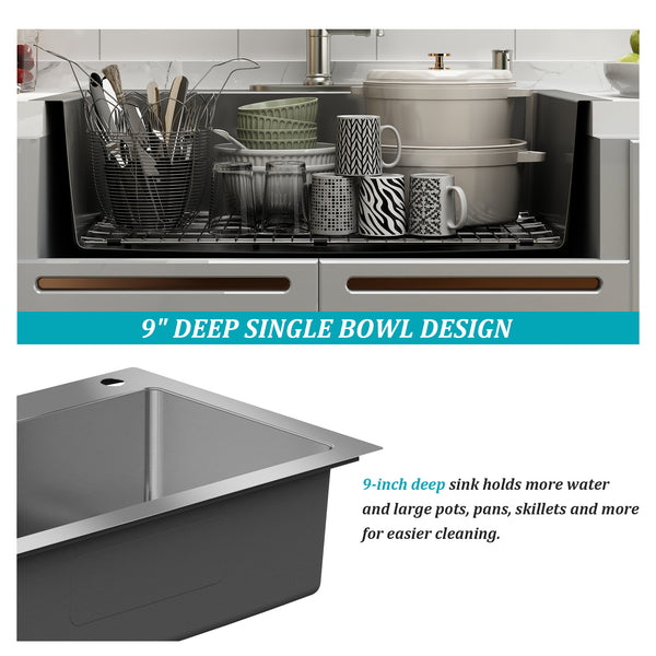 33 in. Drop-In Single Bowl 18 Gauge Stainless Steel Kitchen Sink with Bottom Grid and Basket Strainer, CUPC Certified