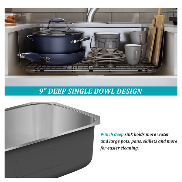 32 in. Undermount Single Bowl 18 Gauge Stainless Steel Kitchen Sink with Bottom Grid and Basket Strainer, cUPC Certified