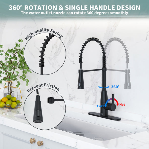 Single Handle Pull Down Sprayer Kitchen Faucet with Touchless Sensor and Intelligent Temperature Display in Matte Black