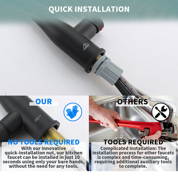 Single Handle Pull Down Sprayer Kitchen Faucet with LED Lights Temperature Display in Matte Black