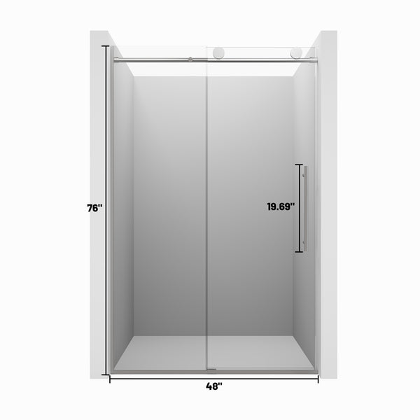 48 in. W x 76 in. H Sliding Frameless Shower Door in Brushed Nickel Finish with 3/8 in.(10 mm) Tempered Clear Glass