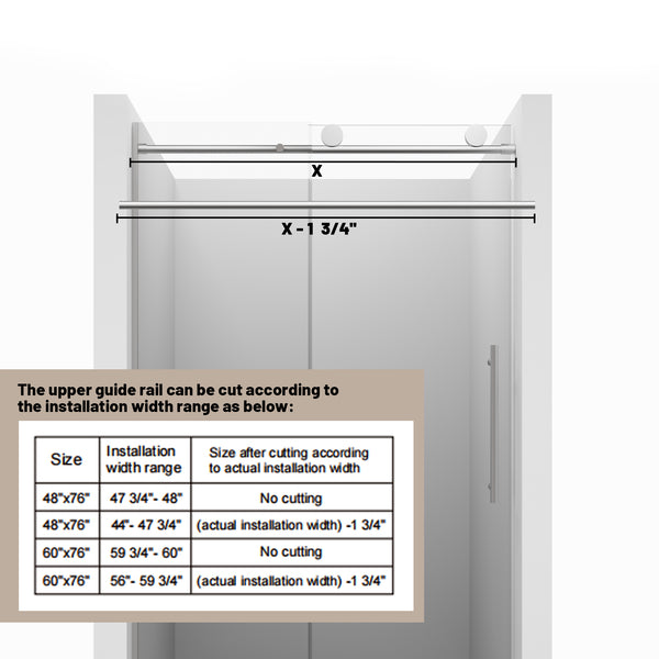 48 in. W x 76 in. H Sliding Frameless Shower Door in Brushed Nickel Finish with 3/8 in.(10 mm) Tempered Clear Glass