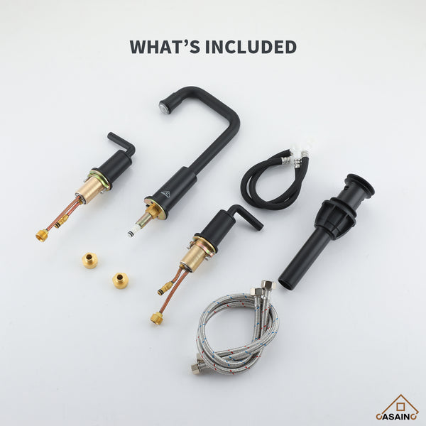 8 in. Widespread Double Handle Bathroom Faucet with LED Light Temperature Display in Matte Black