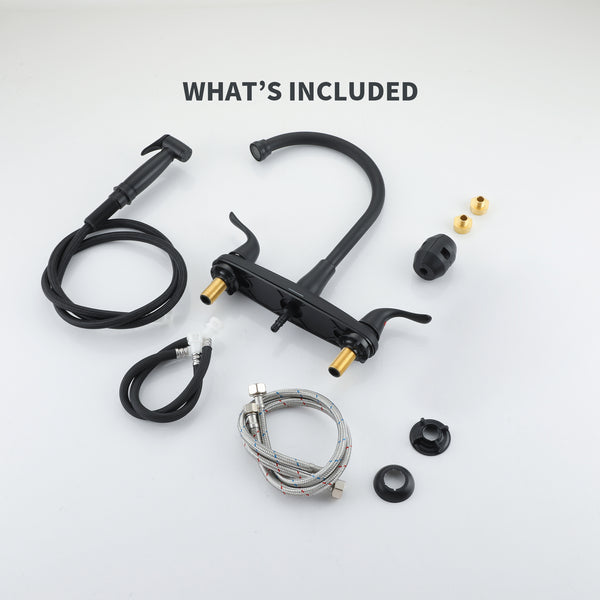 Double Handle Standard Kitchen Faucet with Side Sprayer in Matte Black
