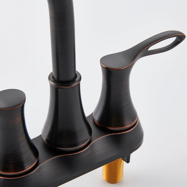 4 in. Centerset Double Handle Bathroom Sink Faucet Lavatory Faucet with Stainless steel Drain in Oil Rubbed Bronze