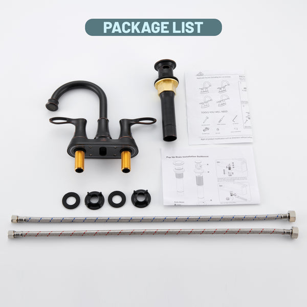 4 in. Centerset Double Handle Bathroom Sink Faucet Lavatory Faucet with Stainless steel Drain in Oil Rubbed Bronze
