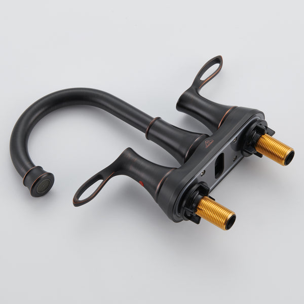 4 in. Centerset Double Handle Bathroom Sink Faucet Lavatory Faucet with Stainless steel Drain in Oil Rubbed Bronze