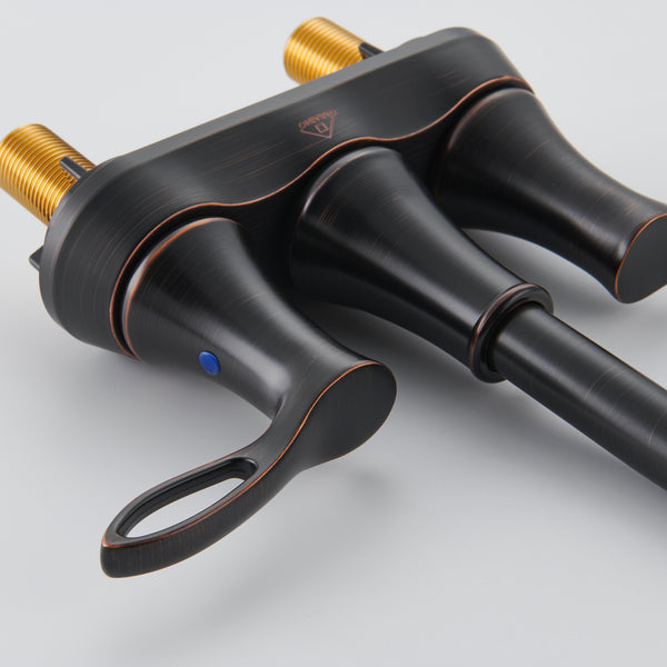 4 in. Centerset Double Handle Bathroom Sink Faucet Lavatory Faucet with Stainless steel Drain in Oil Rubbed Bronze