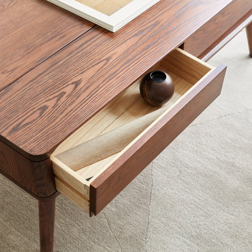 Dimakai Modern Wood Walnut Oak 39.37 x 17.72 inch Hinged Top with Drawers Coffee Table