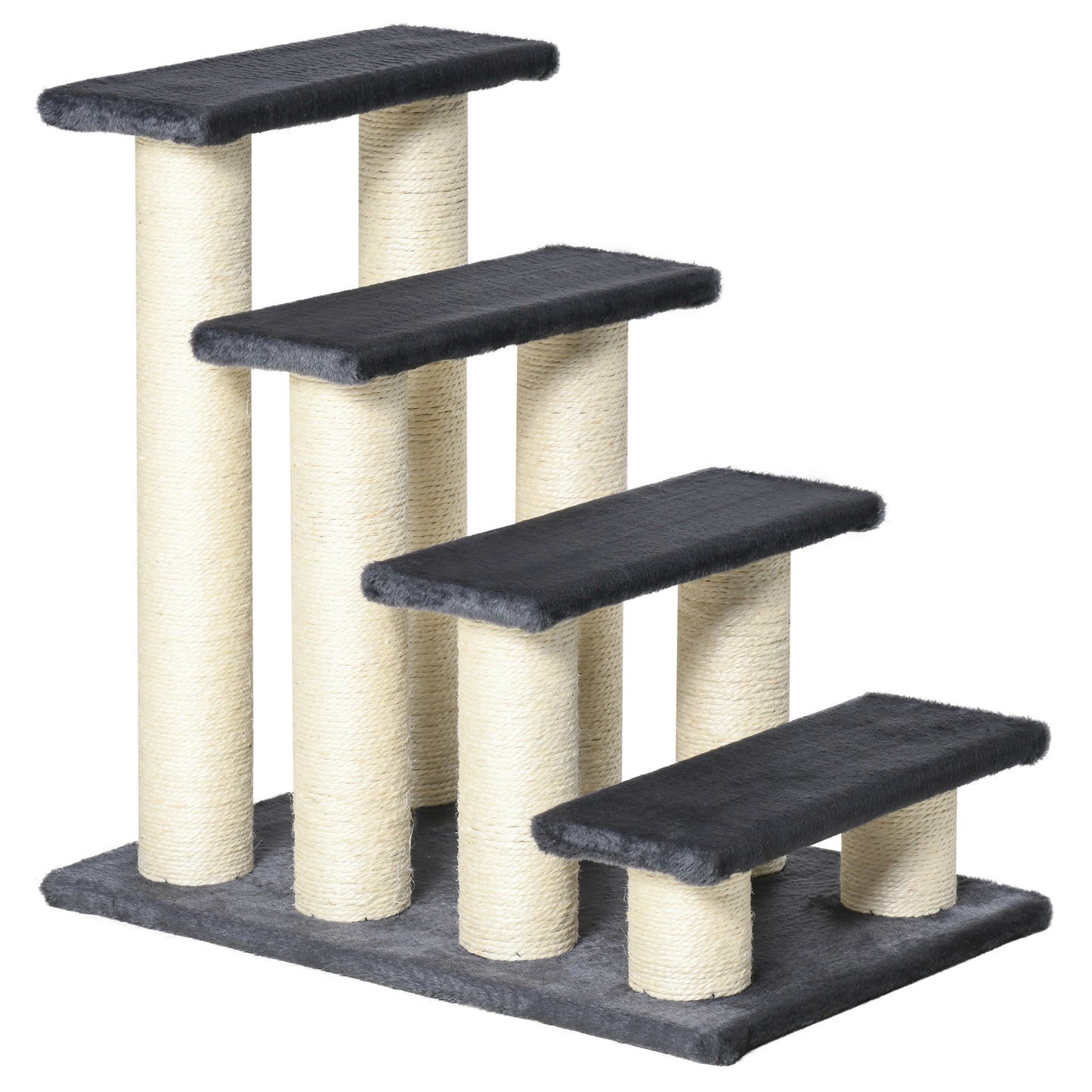 Cat Tree with 4 Steps for High Beds Couch Cute Stair Shaped Cat Tree for Indoor Cats or Dogs w/ Sisal Scratching Post Climbing Playing Gray