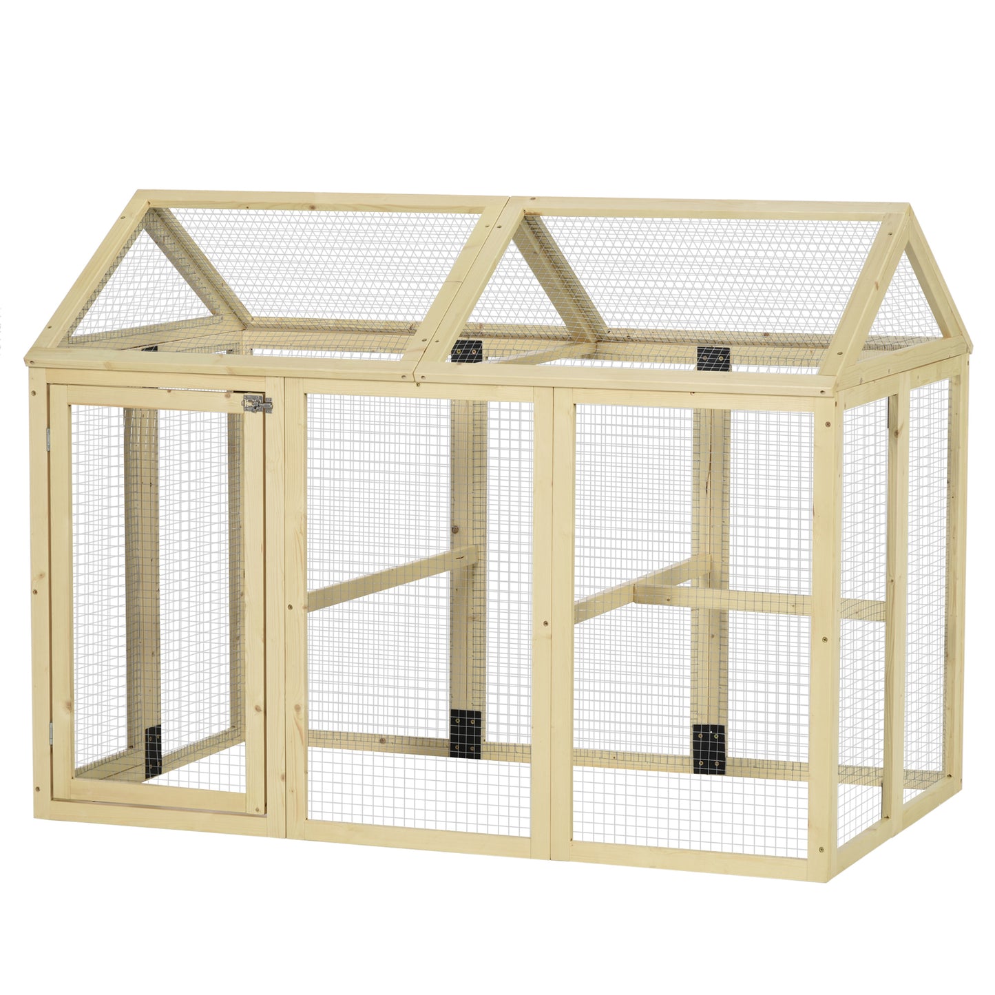 Chicken Run, Wooden Large Chicken Coop, Combinable Design with Perches & Doors for Outdoor, Backyard, Farm, 4.6' x 2.8', Nature Wood