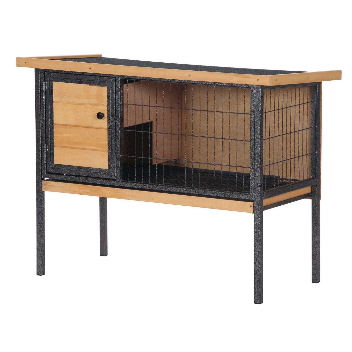 Rabbit Hutch Elevated Bunny Cage Small Animal Habitat with Metal Frame No Leak Tray Mtetal Wire Pan and Openable Water-Resistant Asphalt Roof for Indoor/Outdoor Natural Wood