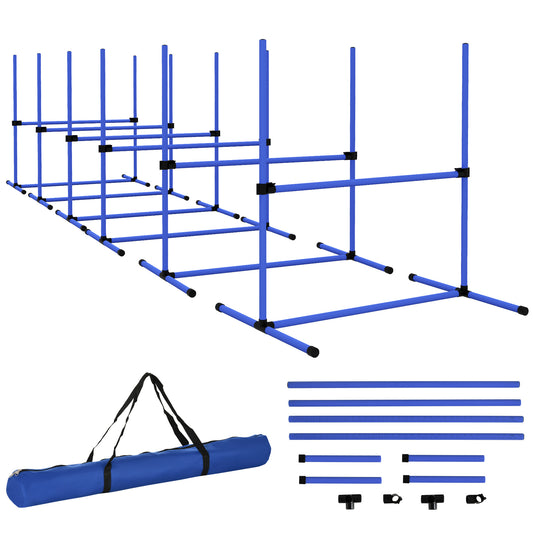 6 Piece Dog Agility Training Equipment for Dog Agility Course with Adjustable Height Jump Bars Included Carry Bag & Displacing Top Bar Blue