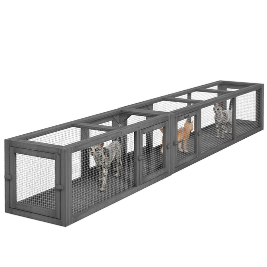 Cat Tunnel Outdoor Wooden Cat Tube with Combinable Design 8 Doors 98inches Cat Toys for Kitty Puppy Pet House Window Cage Dark Gray