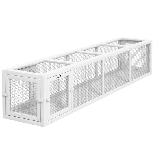 Outdoor Cat Tunnel with Extendable Design 79inches L Wooden Cat Run with Weather Protection Connecting Inside and Outside for Deck Patios Balconies White