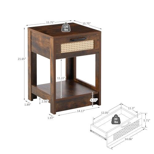 Dimakai Brown 15.75-in W x 21.65-in H Rustic Nightstand