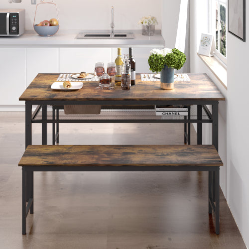 Dining Table Brown Modern MDF Adjustable Table, with Black Finish and Metal