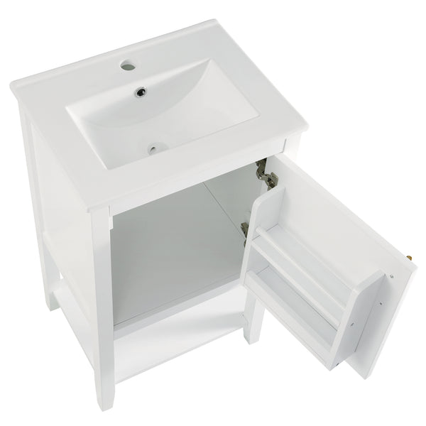20" Bathroom Vanity with Sink, Bathroom Cabinet with Soft Closing Door, Storage Rack and Open Shelf, Grey/White