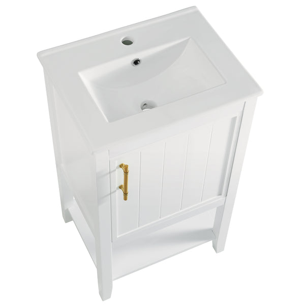 20" Bathroom Vanity with Sink, Bathroom Cabinet with Soft Closing Door, Storage Rack and Open Shelf, Grey/White