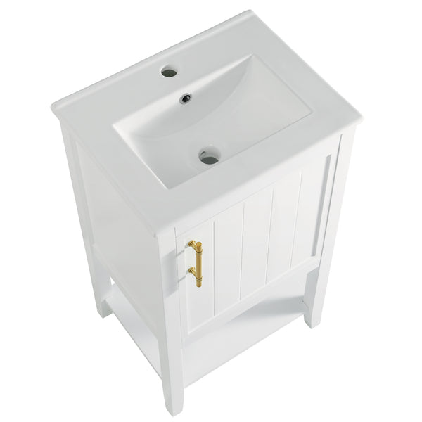 20" Bathroom Vanity with Sink, Bathroom Cabinet with Soft Closing Door, Storage Rack and Open Shelf, Grey/White
