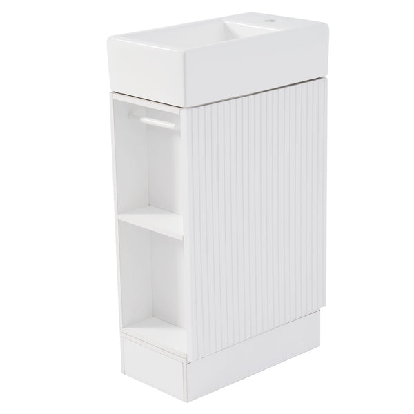 18.6" Bathroom Vanity with Sink, Bathroom Vanity Cabinet with Two-tier Shelf, Left or Right Orientation, White