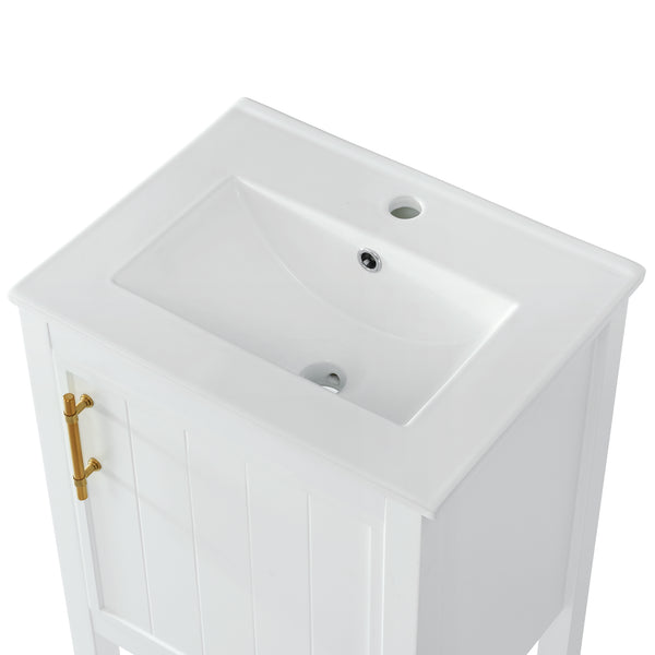 20" Bathroom Vanity with Sink, Bathroom Cabinet with Soft Closing Door, Storage Rack and Open Shelf, Grey/White