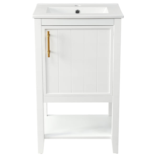 20" Bathroom Vanity with Sink, Bathroom Cabinet with Soft Closing Door, Storage Rack and Open Shelf, Grey/White