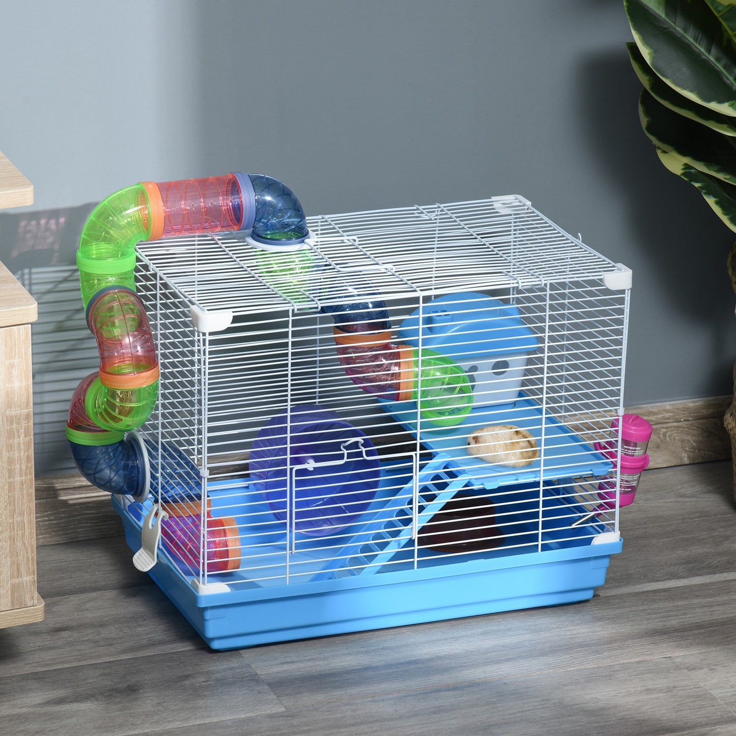 18inches 2-Tier Hamster Cage with Wheel and Water Bottle Blue