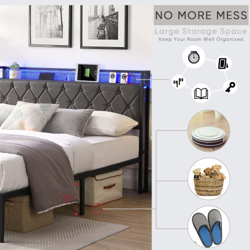 Dimakai Gray Queen Metal Bed frame Bed