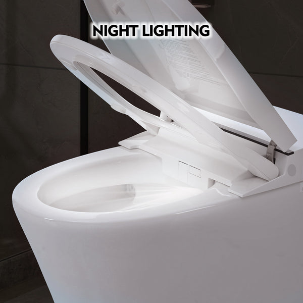 Heated Seat Smart Toilet without Bidet, Upmarket Compact Dual Flush Toilet 1/1.28 GPF, Tank less toilet with Adjustable Temp Heated Seat, Foot sensor Flush, White Night Light, Knob Control,Auto Flush