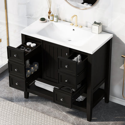 36 in. W Three Drawers Freestanding Black Bath Vanity with White Ceramic Top Unassembled