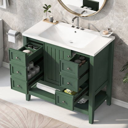 36 in. W Three Drawers Freestanding Black Bath Vanity with White Ceramic Top Unassembled