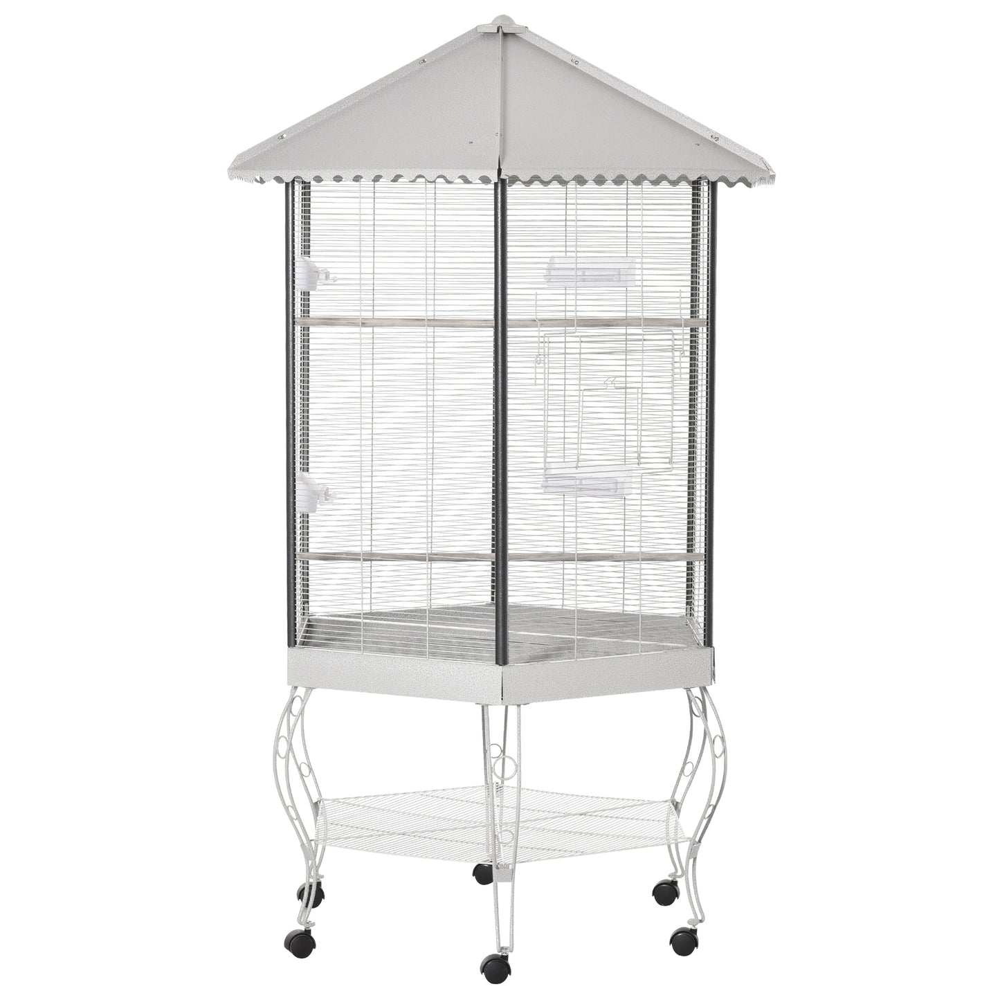 77inches Flight Bird Cage Hexagon Covered Canopy Portable Aviary With Storage