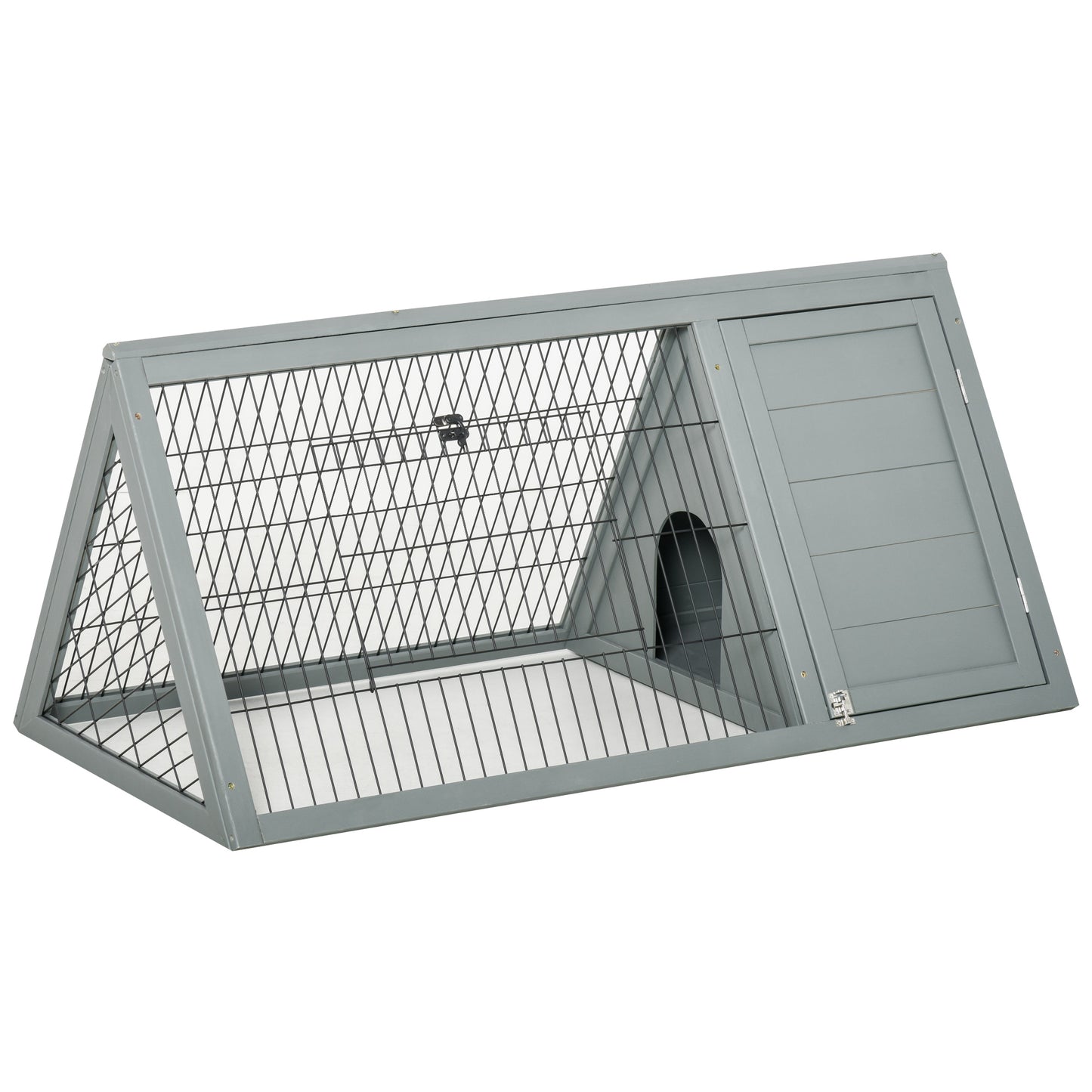 46inches x 24inches Wooden A-Frame Outdoor Rabbit Cage Small Animal Hutch with Outside Run & Ventilating Wire, Grey