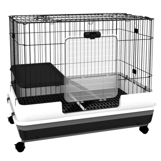 2-Level Small Animal Cage Rabbit Hutch with Wheels Removable Tray Platform and Ramp for Bunny Chinchillas Ferret Black