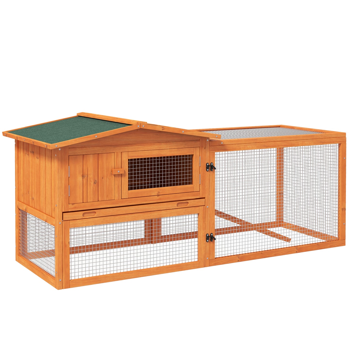 Rabbit Hutch 2-Story Bunny Cage Small Animal House with Slide Out Tray Detachable Run for Indoor Outdoor 61.5inches x 23inches x 27inches Orange