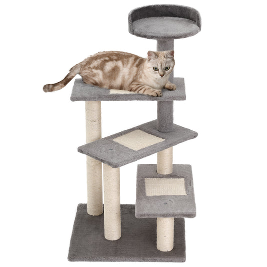 40inches 5-Level Revolving Stair Cat Tree Scratcher Climbing Activity Tower with Play Center and Resting Perch Grey