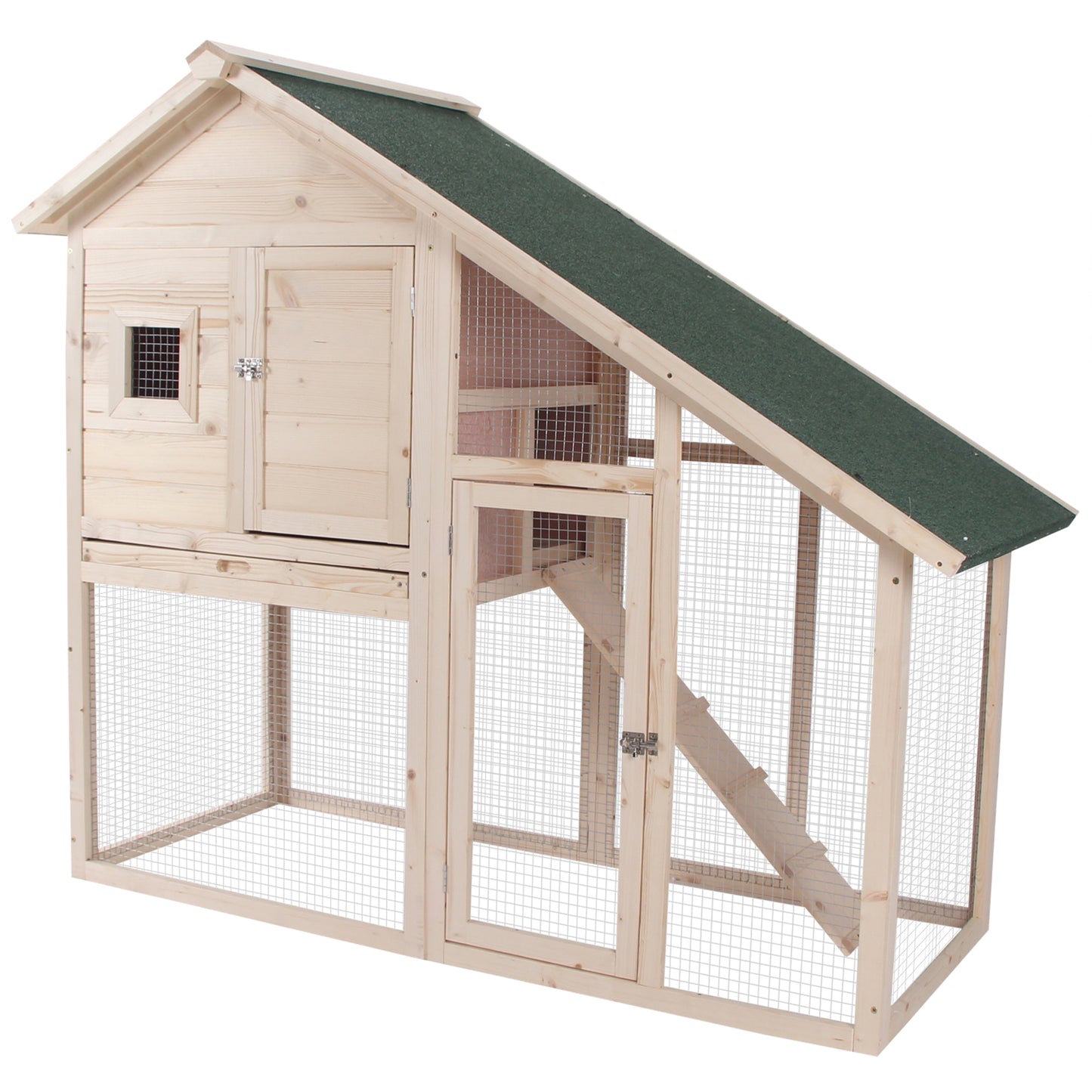 55inchesL 2-Tier Wooden Rabbit Hutch Bunny Cage Small Animal House with Ramp, Waterproof Roof, Removable Tray and Outdoor Run